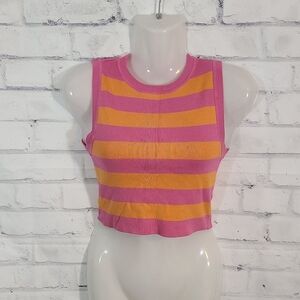 Garage Cropped Pink & White Sleeveless Tank